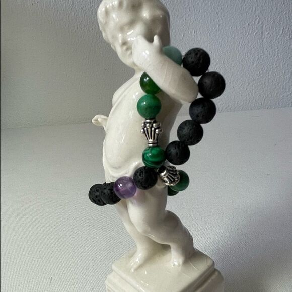 Lava rock malachite Jade amethyst stretch essential oil scent diffusing bracelet - Picture 5 of 5